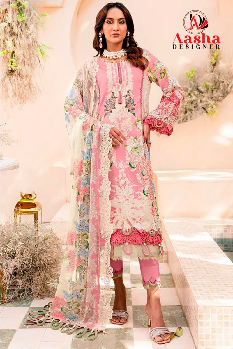 Aasha 1068 C Pure Cotton Print With Heavy Embroidery Exclusive Patch Work Pakistani Suits