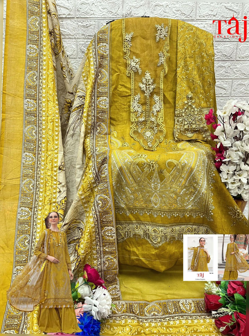 Taj 513 Pure Cotton Print With Heavy Embroidery Work Pakistani Suits