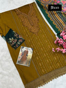 Jihan 3561 B Pure Heavy Reyon Cotton Dyed With Heavy Kasmiri Self Embroidery Work Pakistani Suits