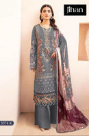 Jihan Chevron 3374 K Pure Lawn Cotton With Heavy Self Embroidery Patch Work Pakistani Suits