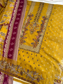 Jihan Chevron 3374 M Pure Lawn Cotton With Heavy Self Embroidery Patch Work Pakistani Suits