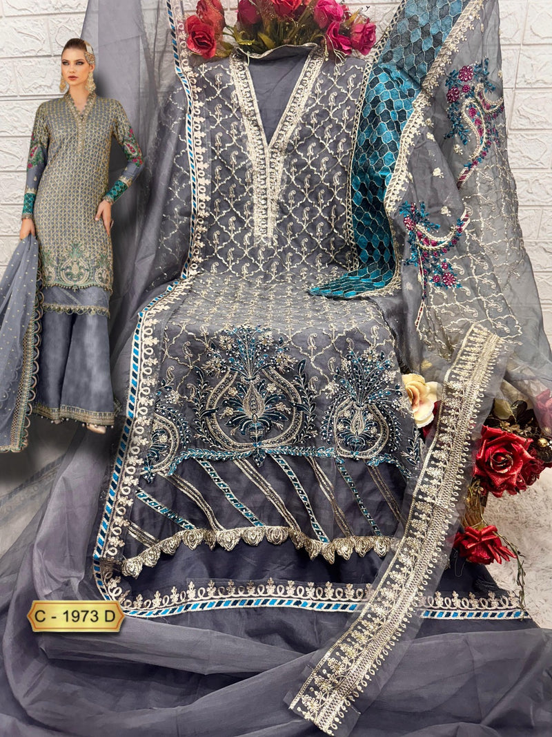 Fepic Rosemeen C 1973 D Organza Embroidered Worked Pakistani Suits