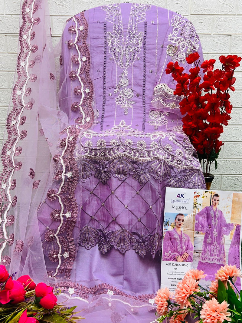 AL Khushbu 5086 Pure Cambric Cotton With Heavy Embroidery Work Pakistani Suits