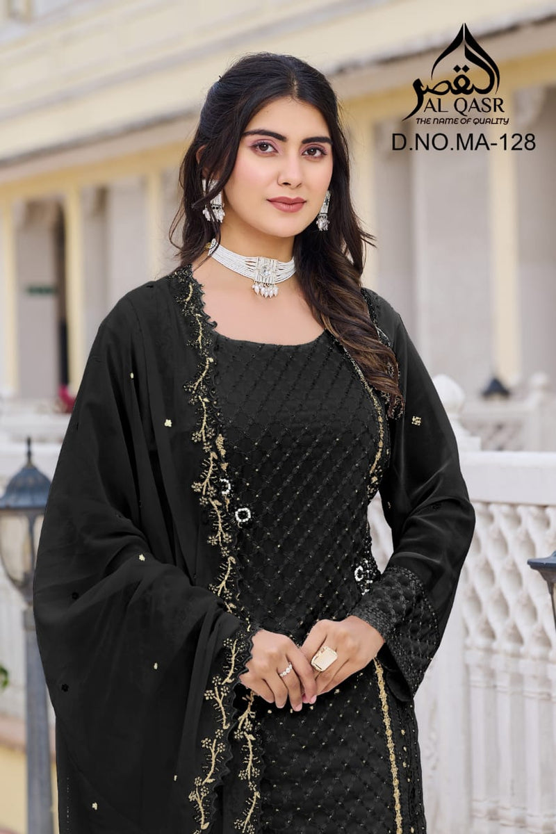 Al Qasr MA 128 B Fox Georgette With Heavy Embroidery Hand Khatli Work Pakistani Suits