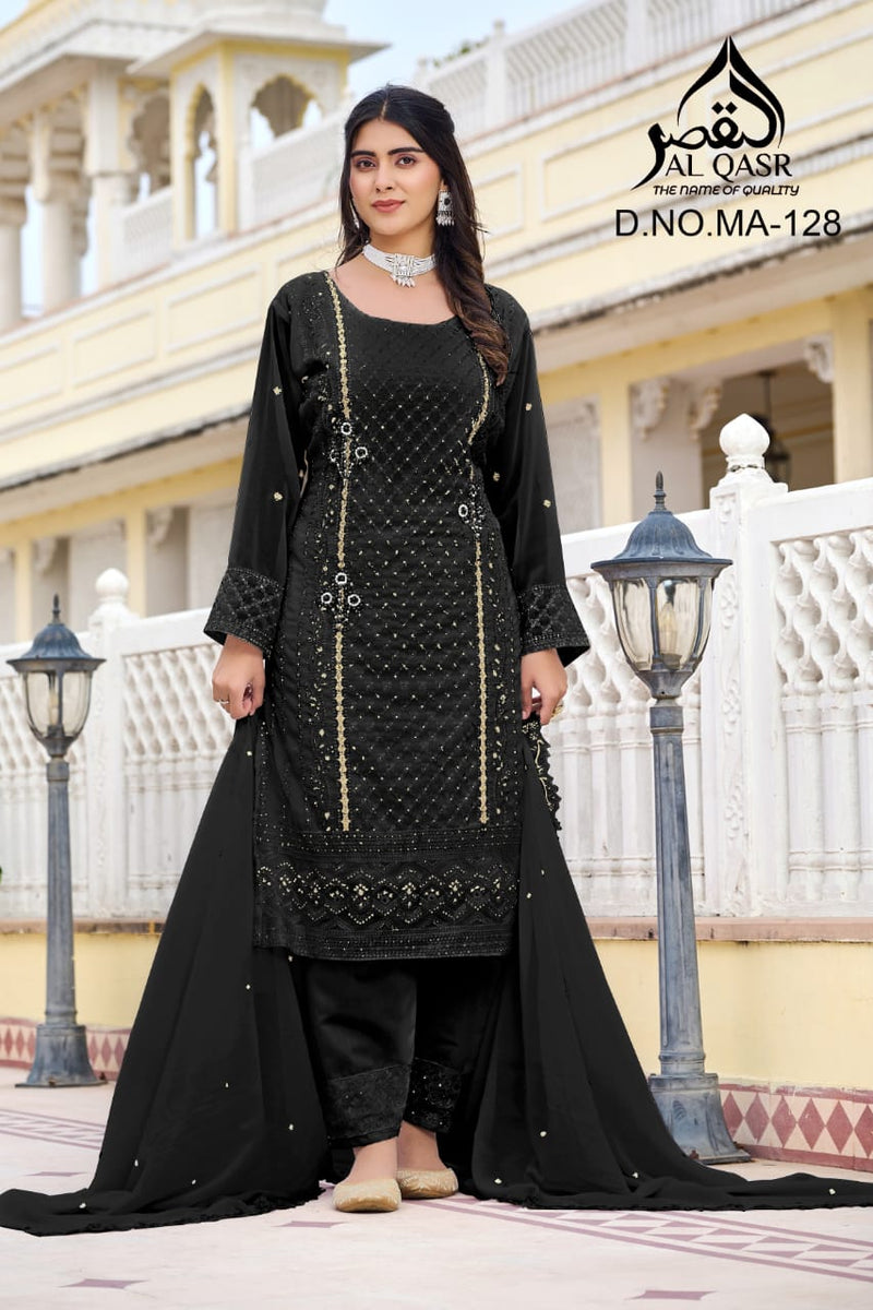 Al Qasr MA 128 B Fox Georgette With Heavy Embroidery Hand Khatli Work Pakistani Suits