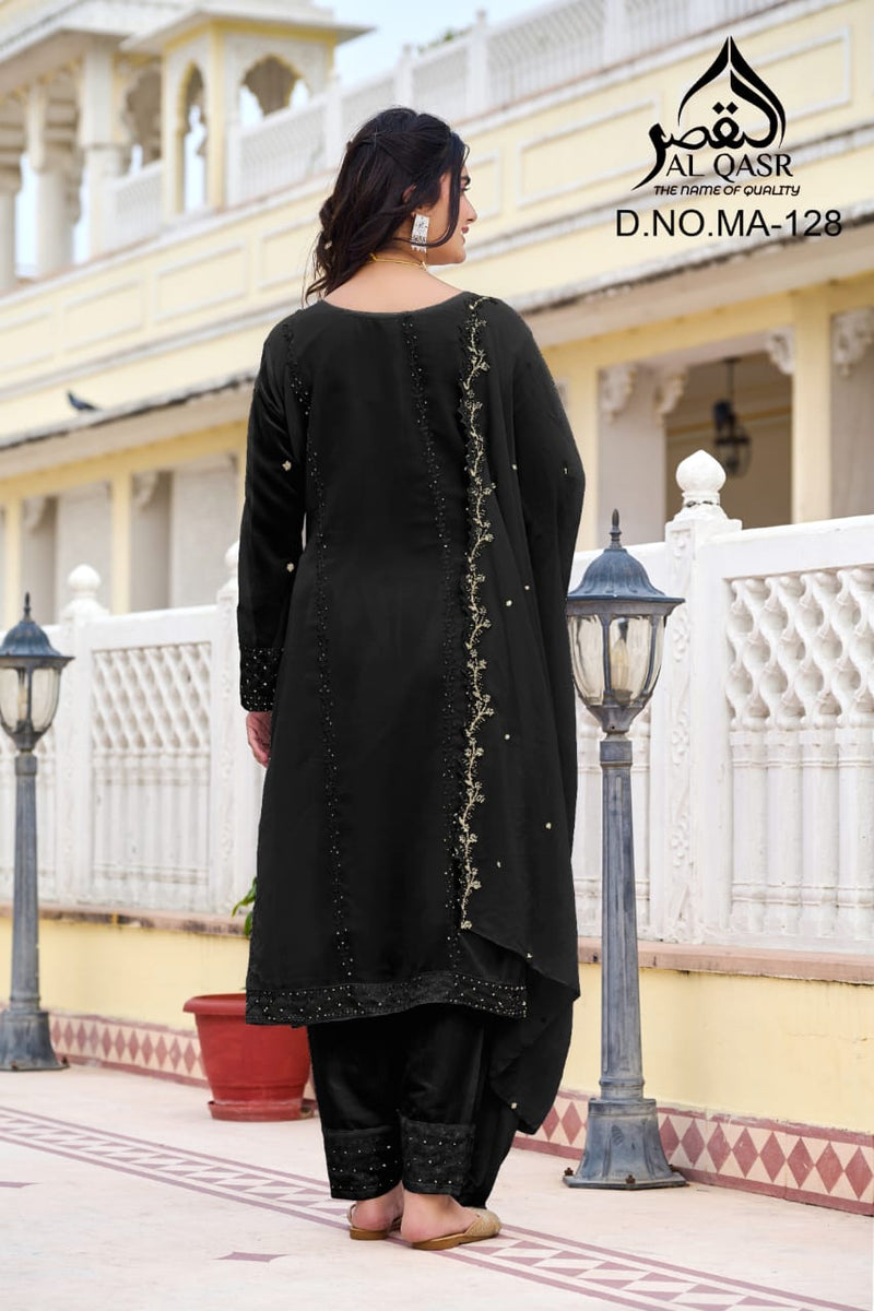 Al Qasr MA 128 B Fox Georgette With Heavy Embroidery Hand Khatli Work Pakistani Suits