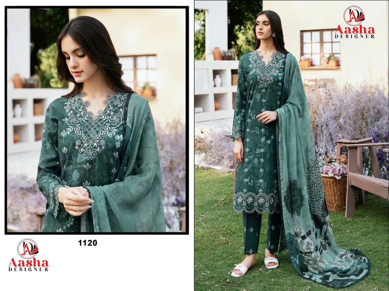 Aasha Designer 1120 Pure Cotton Print With Exclusive Patch Embroidery Work Pakistani Suits