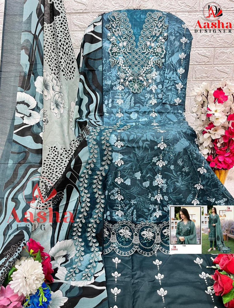 Aasha Designer 1120 Pure Cotton Print With Exclusive Patch Embroidery Work Pakistani Suits