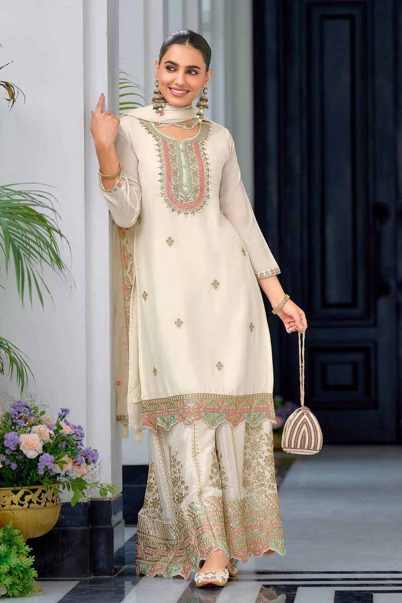 SR 1679 Heavy Chinon Silk With Multy Thread Embroidery Sequence Work Suits