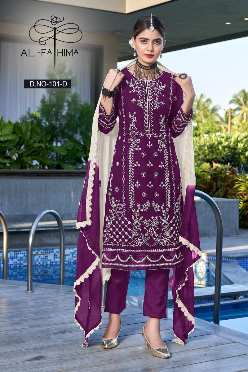 Al Fathima 101 D Faux Georgette Heavy Embroidery With Hand Work Pakistani Suits