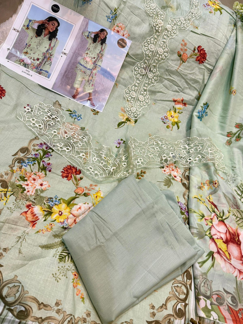 Mehboob Tex 1653 B Pure Cotton Print With Embrodairy Self Work Pakistani Suits