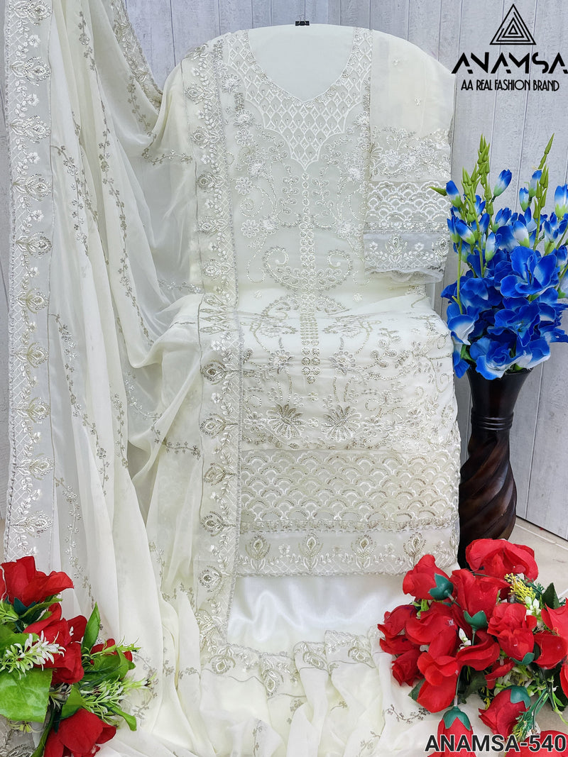 Anamsa 541 Pure Fox Georgette With Heavy Embroidered With Sequence Work Readymade Pakistani Suits