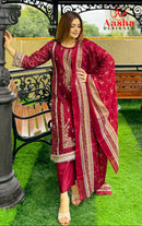 Aasha Designer 1102 Pure Cotton Print With Heavy Self Embroidery Hand Khatli Work Pakistani Suits