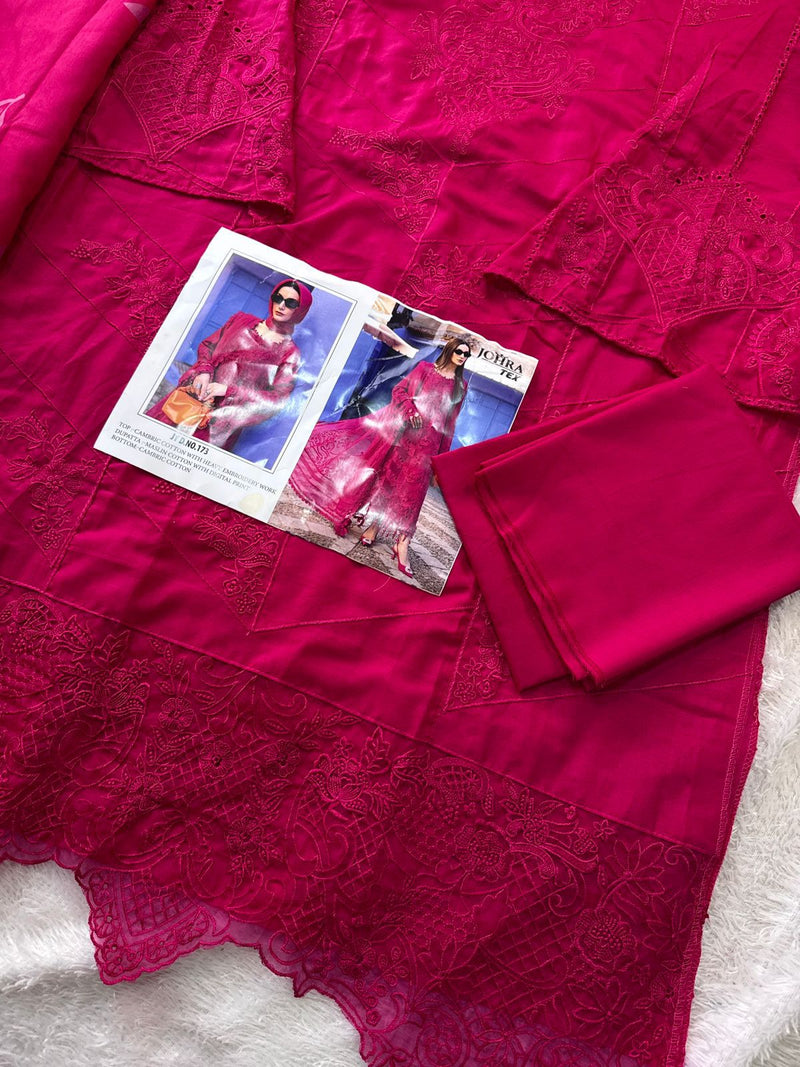 Johra Tex JT 173 Cambric Cotton With Heavy Embroidery Work Readymade Pakistani Suits