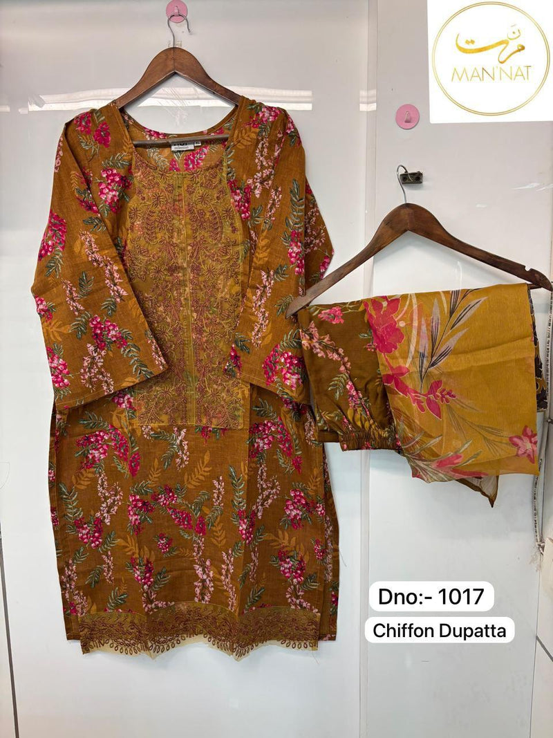 Mannat Clothing 1017 Lawn Cotton With Heavy Patch Work Readymade Pakistani Suits