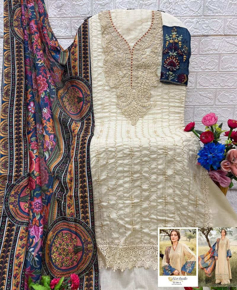 Al Zohaib Az 1261 A Pure Cotton With Embroidery Work Pakistani Suits