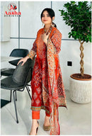 Aasha Designer 1042 A Pure Cotton Print With Heavy  Self Embroidery Worked Pakistani Suits