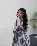 BAN 134 Presenting Our Cream Color Tabby Organza Three Piece Anarkali Suit