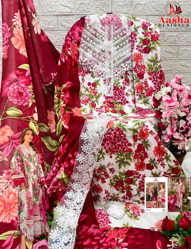 Aasha Designer 1057 A Pure Cotton Print With Heavy Embroidery Work Pakistani Suits