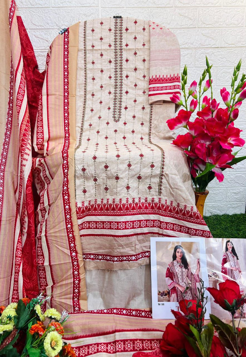 Taj Creations 595 Pure Cotton Print With Heavy Self Embroidery Work Pakistani Suits