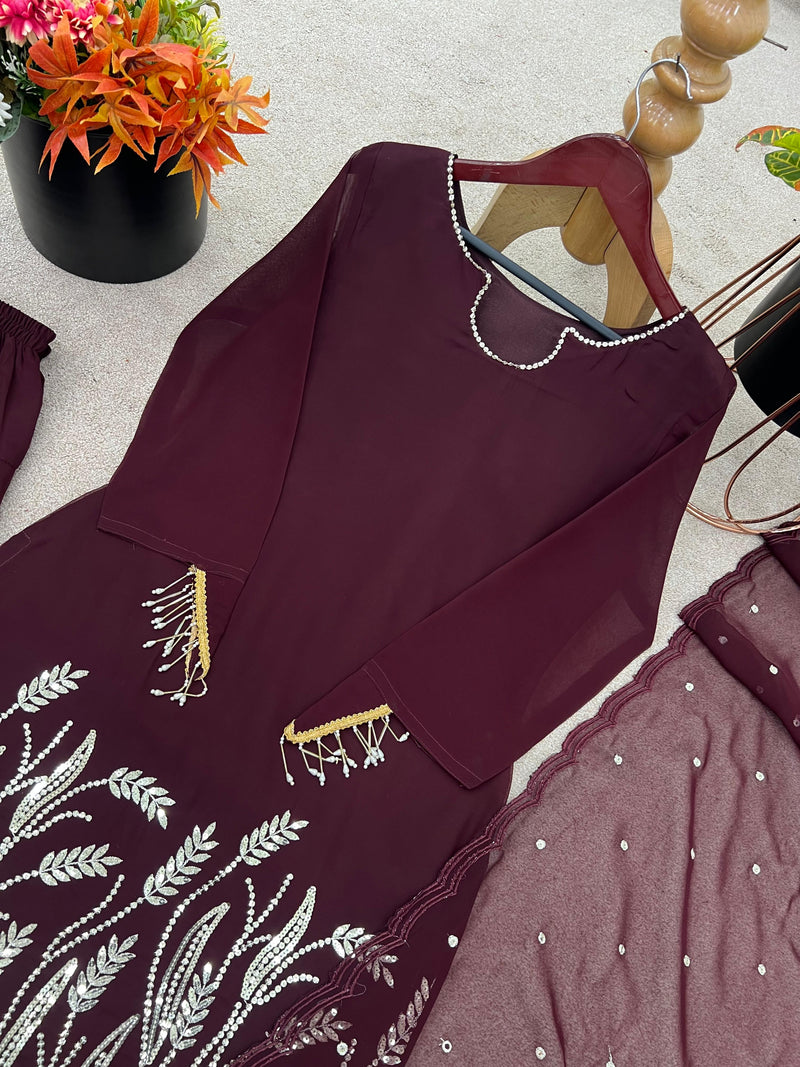 JF 003 Designer Collection In Pure Faux Georgette Embroidery Sequence Work Suits