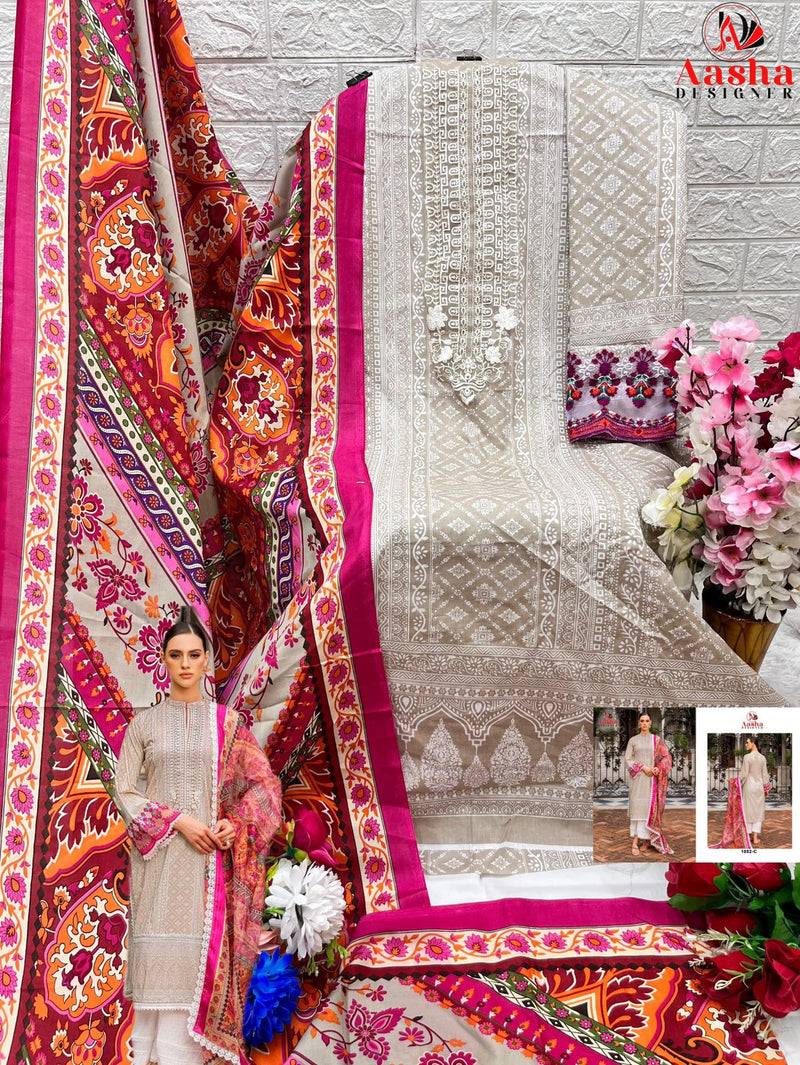Aasha Designer 1052 C Pure Cotton Print With Exclusive Patch Embroidery Work Pakistani Suits
