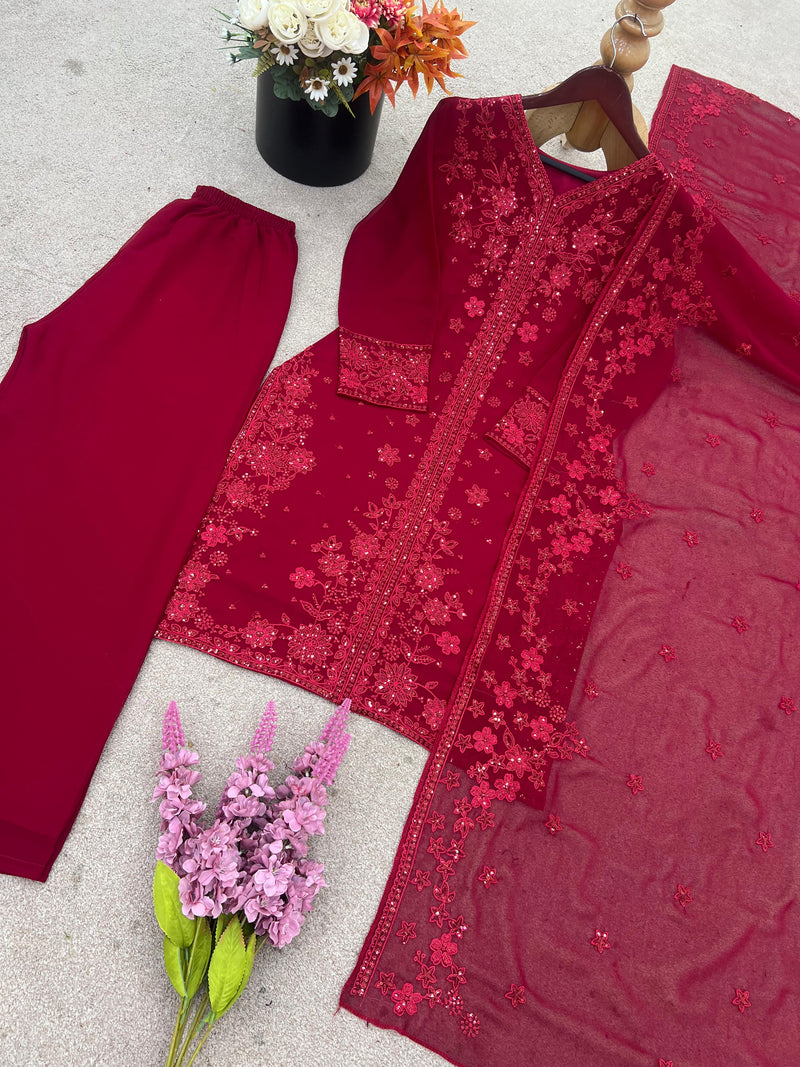 JF 002 Presenting New Designer Collection In Faux Georgette With Embroidery Sequence Work Suits
