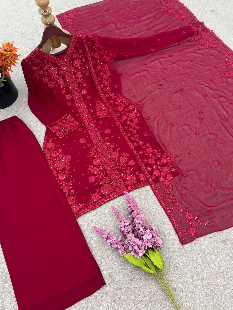 JF 002 Presenting New Designer Collection In Faux Georgette With Embroidery Sequence Work Suits