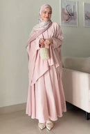 Modesty Cey Crush Imported Hariri Maqsoor Fabric Kaftan With Skirt Cord Set