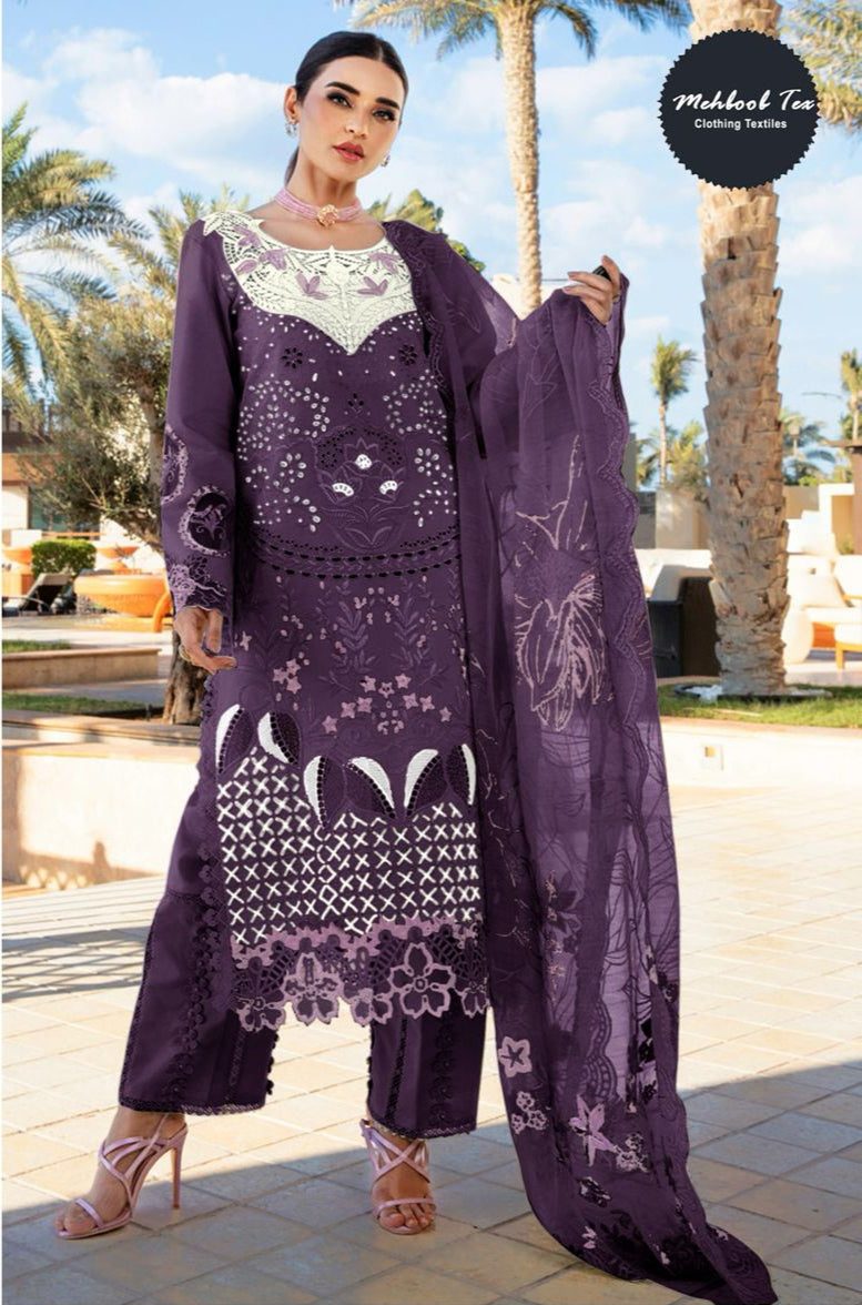 Mehboob Tex Maria B 1668 B Pure Visocse Lawn Heavy Self Embroidery Attached With Laces Work Pakistani Suits