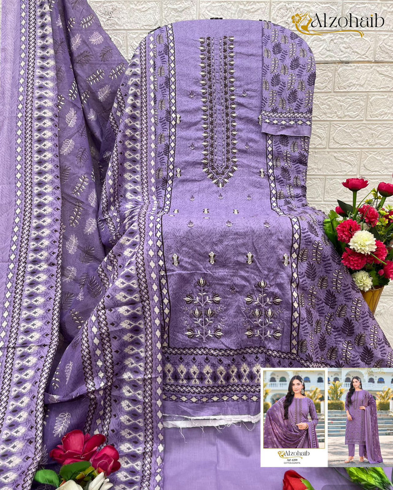 AL Zohaib 1259 Pure Cotton Print With Heavy Self Work Pakistani Suits