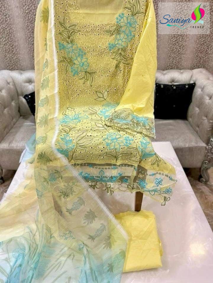 Saniya Trendz 26003 Cotton With Chikankari Embroidered Work Pakistani Suits