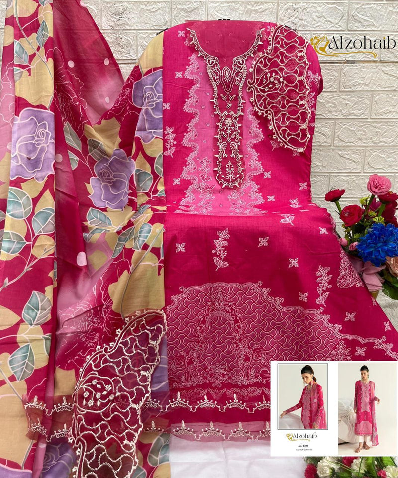 AL Zohaib AZ 1300 Pure Cotton Print With Heavy Embrodairy Patches Work Pakistani Suits