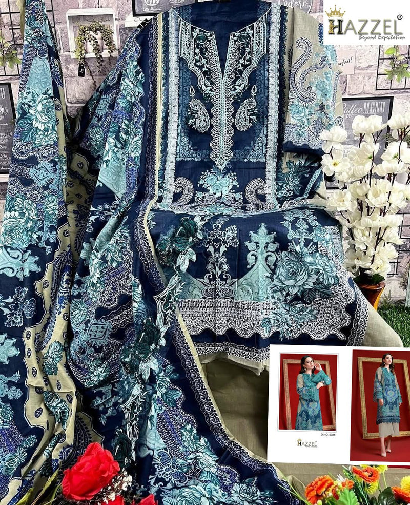Hazzel 0325 Pure Cotton Printed And Embroidery Patches Work Pakistani Suits