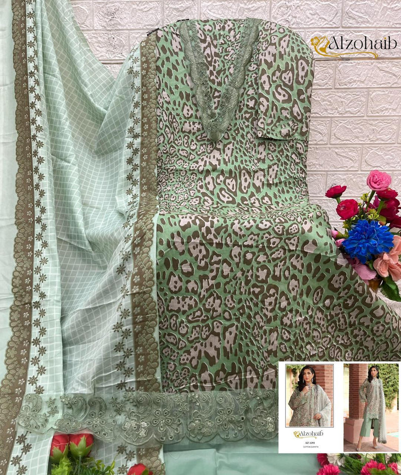 AL Zohaib Az 1293 Pure Cotton Print With Heavy Embroidery Patches Work Pakistani Suits