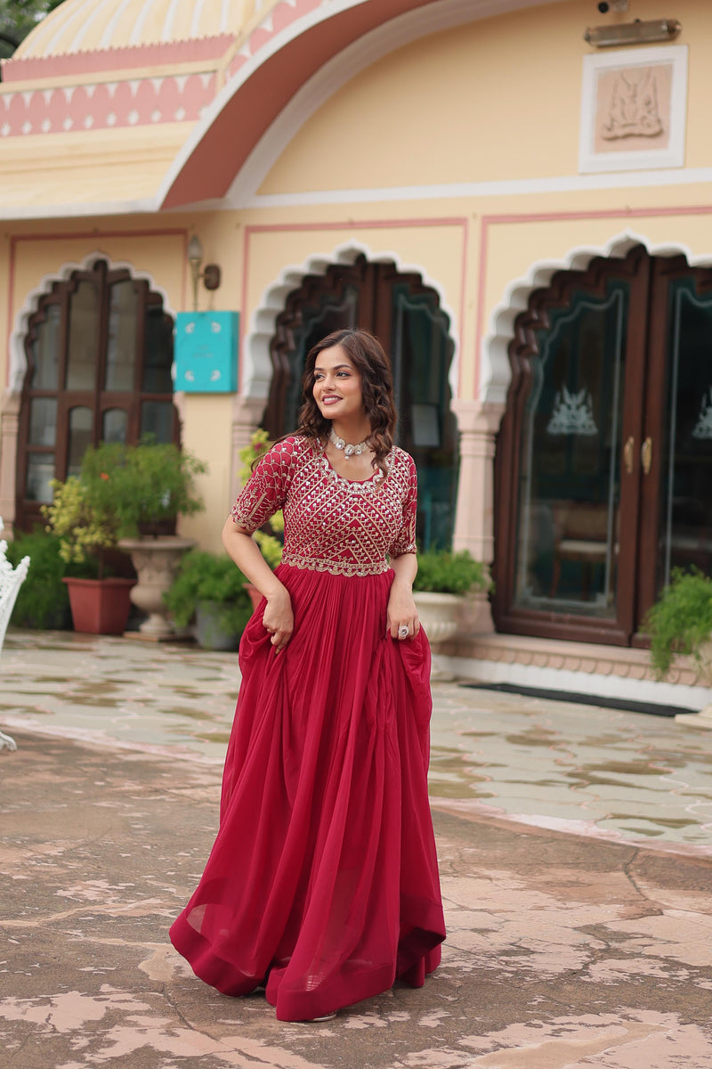 KA 1121 Faux Blooming With Embroidery Zari Sequins-work Designer Gown