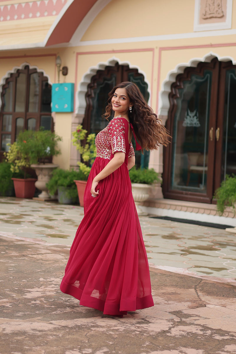 KA 1121 Faux Blooming With Embroidery Zari Sequins-work Designer Gown