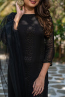 BF 631 Faux Georgette With Embroidery Work Stylish Black Color Kurti