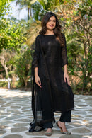 BF 631 Faux Georgette With Embroidery Work Stylish Black Color Kurti