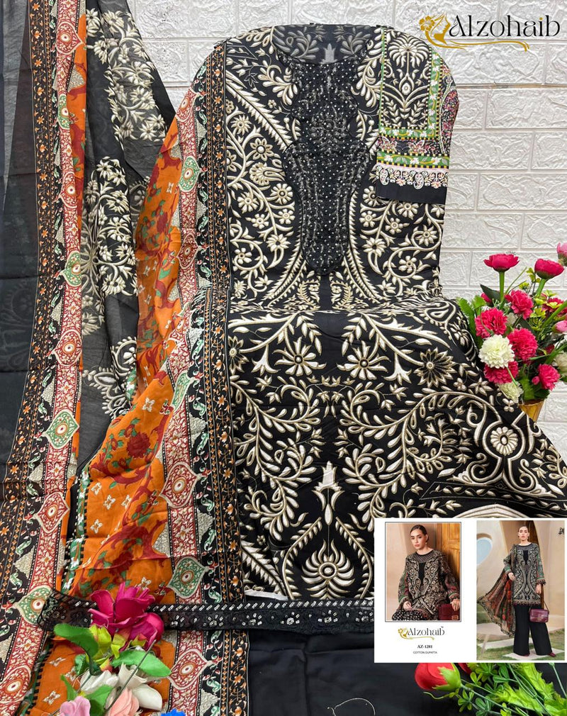 AL Zohaib Az 1281 Pure Cotton Print With Heavy Embroidairy Patches Work Pakistani Suits