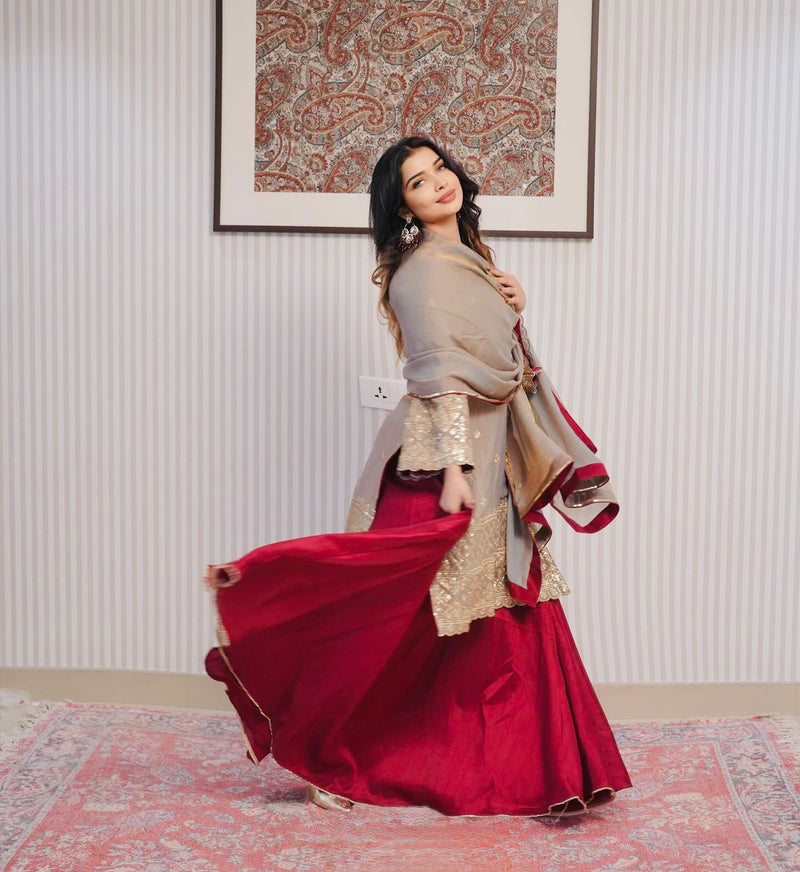 SRK 5280 Fendi Crush With Heavy Embroidery Sequence Work Suits