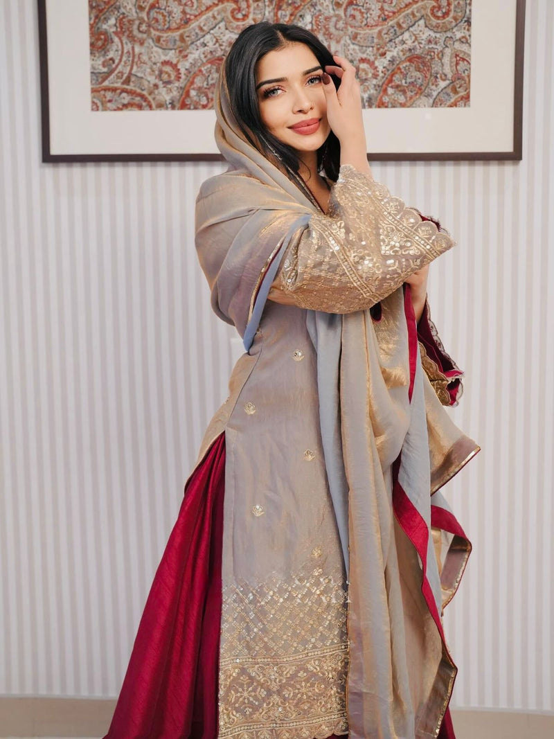 SRK 5280 Fendi Crush With Heavy Embroidery Sequence Work Suits