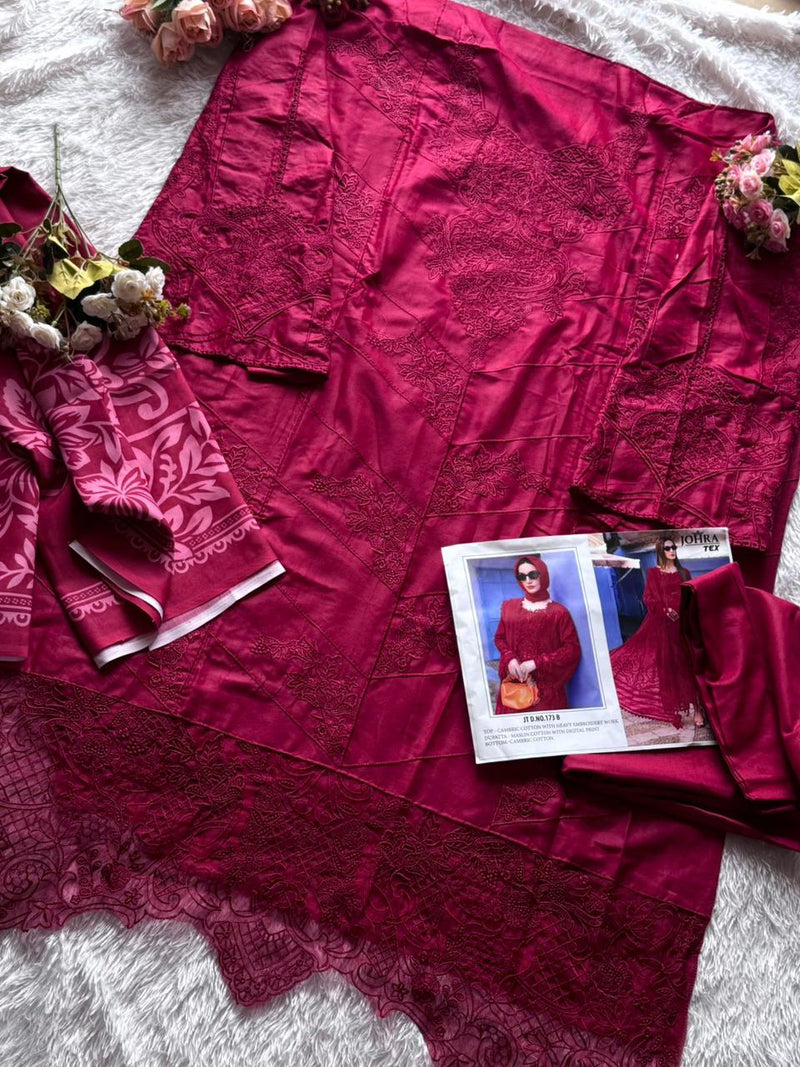 Johra Tex JT 173 B Cambric Cotton With Heavy Embroidery Work Pakistani Suits