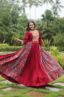 LW 9200 Designer Heavy Black And Maroon Navratri Gown Made From Heavy Rayon