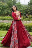 LW 9200 Designer Heavy Black And Maroon Navratri Gown Made From Heavy Rayon