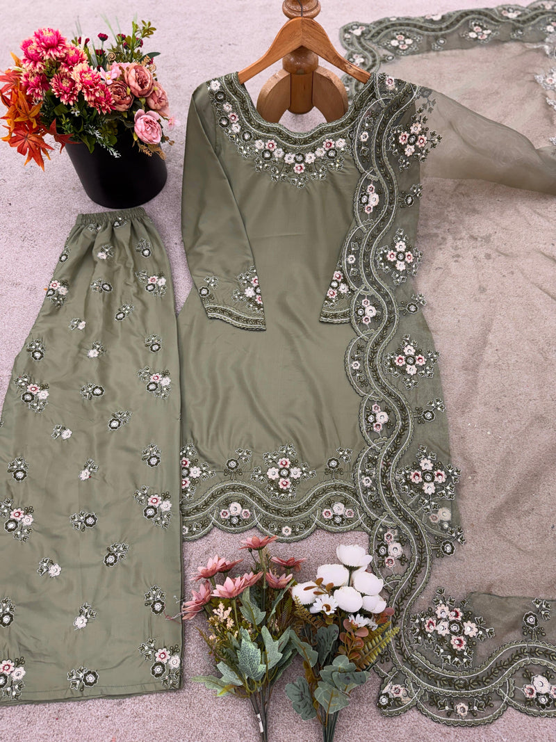 SSR 517 French Crep Silk With Embroidery Sequence Work Designer Wear Suits
