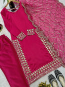 MF 465 Malay Satin Silk With Heavy Embroidery Designer Long Pakistani Suit