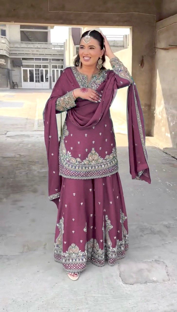 SRK 5250 Heavy Chinnon Silk With Embroidery Sequence Work Suits