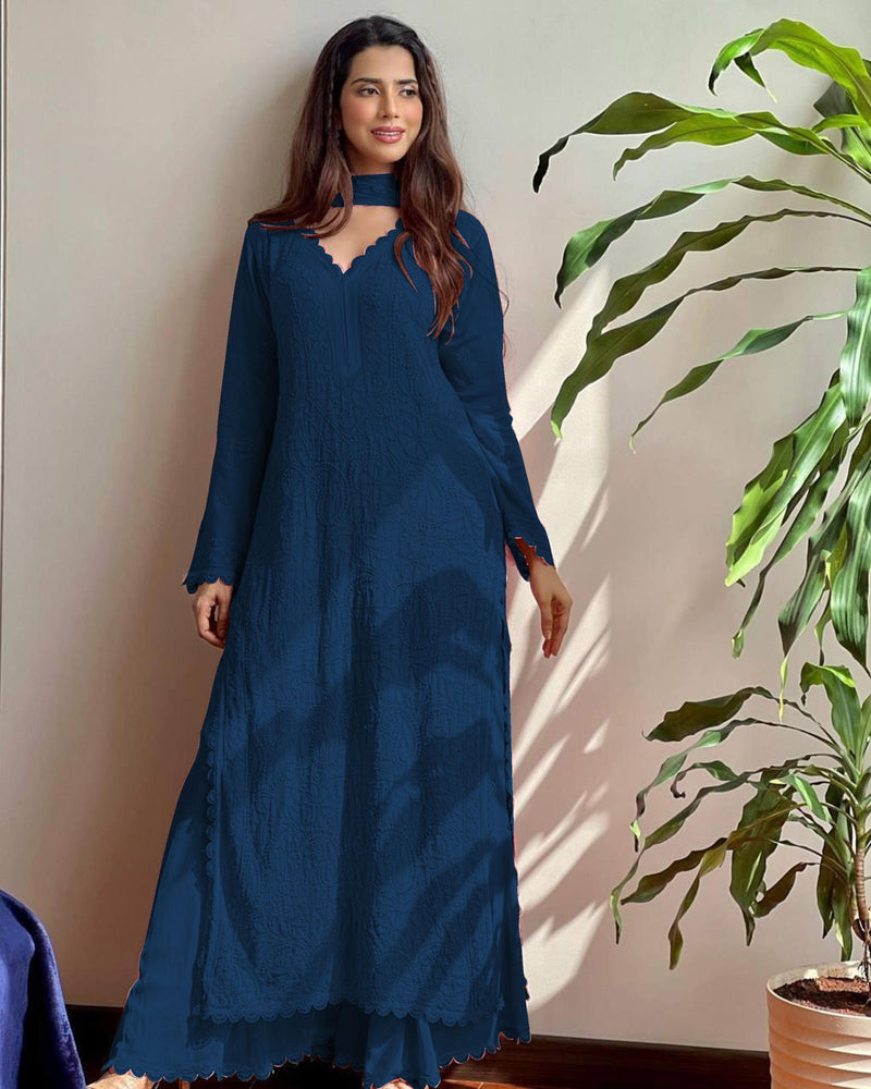 BE 170 Trending Faux Georgette Cotton Thread Embroidered Work Suit