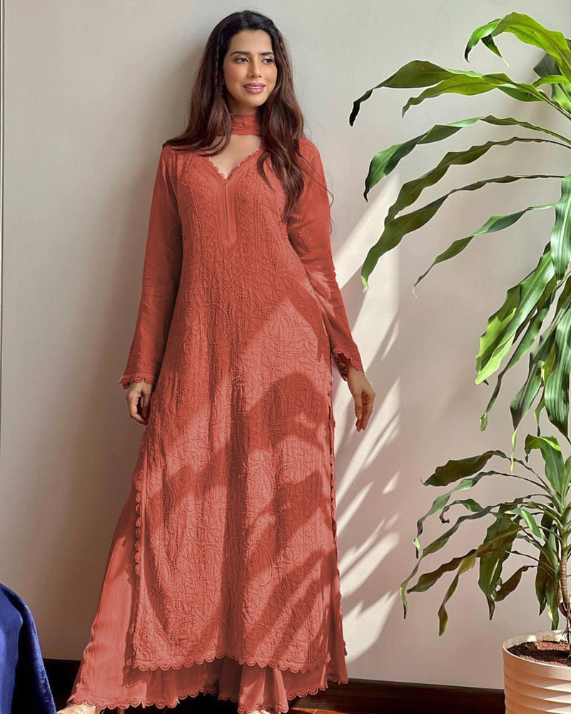 BE 170 B Trending Faux Georgette Cotton Thread Embroidered Work Suit